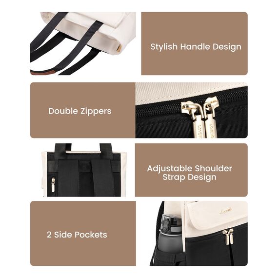 LOVEVOOK Rucksack Damen Groß, Laptop Rucksäcke Schulrucksack Teenager, Schultasche Arbeitstasche Handtasche 2 in 1, 15,6 Zoll Lehrertasche Tagesrucksäcke für Reise Uni Business, Beige Schwarz Braun