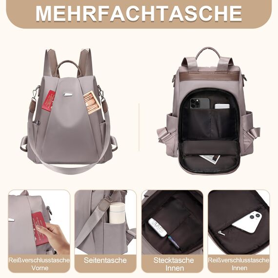Eshow Rucksack Damen Klein, Anti-Diebstahl Kleiner Cityrucksack Tagesrucksack Elegant, 3 in 1 Rucksackhandtasche für Mädchen und Frauen, Rucksacktasche Modern für Pendeln Schule Arbeit Reise Grau