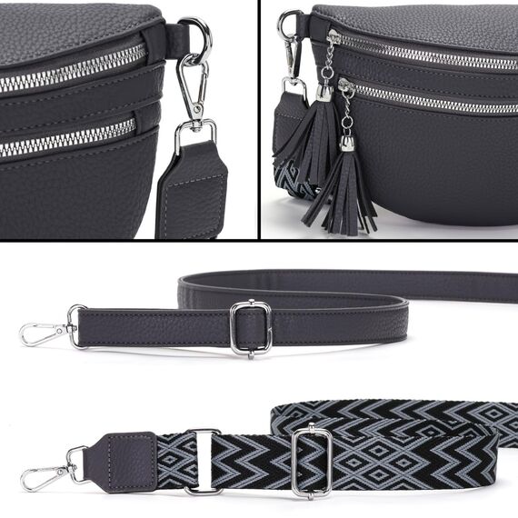 LANXINGLUO bauchtasche damen grau umhängetasche damen mittelgroß crossbody bag Mit Kreditkartenfach und 2 Schultergurten bags for women