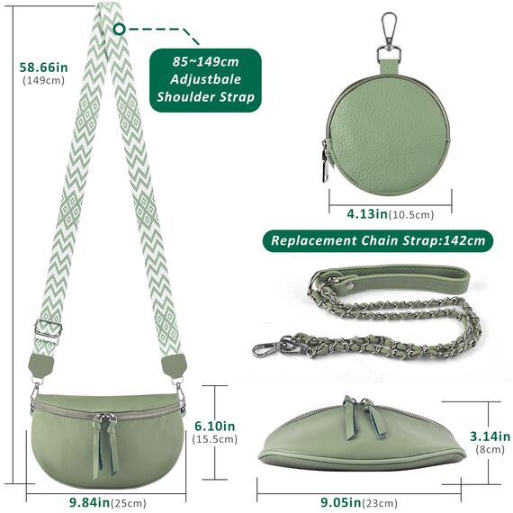 BROTOU Bauchtasche Damen Umhängetasche Damen Crossbody Bag Leder, mit 2 Breitem Schultergurt Kartenhalter, Moon Bag Gürteltasche Taschen