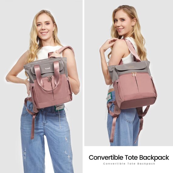 LOVEVOOK Rucksack Damen Klein, Kleiner Rucksacks Damen Cityrucksack Mini Rucksacktasche Elegant Handtasche Schultertasche, Wasserdicht Laptop Rucksack 13,3 Zoll, Grau Rosa