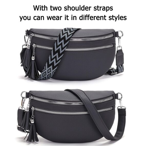 LANXINGLUO bauchtasche damen grau umhängetasche damen mittelgroß crossbody bag Mit Kreditkartenfach und 2 Schultergurten bags for women