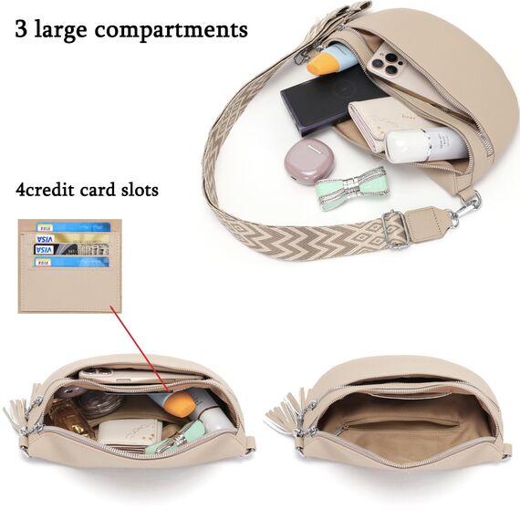 LANXINGLUO Bauchtasche Damen umhängetasche Damen mittelgroß Crossbody Bag Mit Kreditkartenfach und 2 Schultergurten Bags for Women hellkhaki