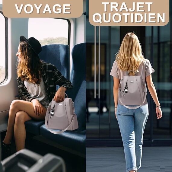 Eshow Rucksack Damen Klein, Anti-Diebstahl Kleiner Cityrucksack Tagesrucksack Elegant, 3 in 1 Rucksackhandtasche für Mädchen und Frauen, Rucksacktasche Modern für Pendeln Schule Arbeit Reise Grau