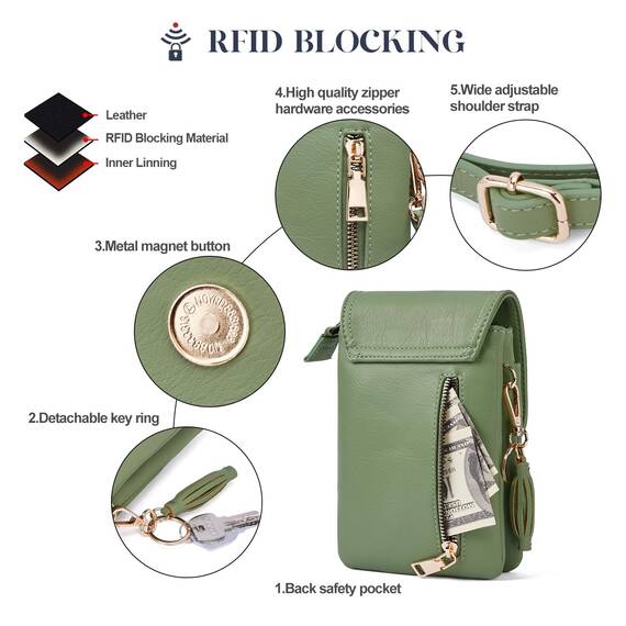 Roulens kleine Handy Umhängetasche Damen, Handytasche mit Geldbörse zum Umhängen, PU Leder Tasche damen für Frauen Designer, verstellbarer Riemen und Schlüsselanhänger