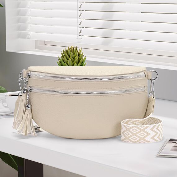 LANXINGLUO bauchtasche damen beige umhängetasche damen mittelgroß crossbody bag Mit Kreditkartenfach und 2 Schultergurten bags for women