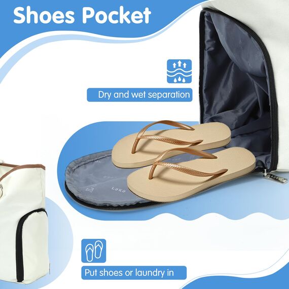 Lekespring Strandtasche Damen Groß mit Reißverschluss, Damen Shopper Badetasche XXL Familie Saunatasche Reisetasche Beach Tote Bag für Strand Reisen Einkaufen Sport u.Arbeit (Beige)