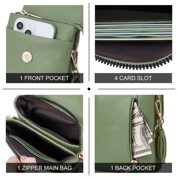 Roulens kleine Handy Umhängetasche Damen, Handytasche mit Geldbörse zum Umhängen, PU Leder Tasche damen für Frauen Designer, verstellbarer Riemen und Schlüsselanhänger