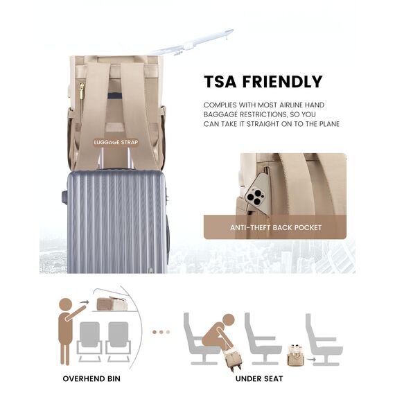 LOVEVOOK Rucksack Damen Groß, 15,6 Zoll Laptop Rucksacktasche Schulrucksack Teenager, Wasserdicht Arbeitstasche Handtasche 2 in 1, Lehrertasche Tagesrucksäcke für Reise Uni Business, Beige Khaki