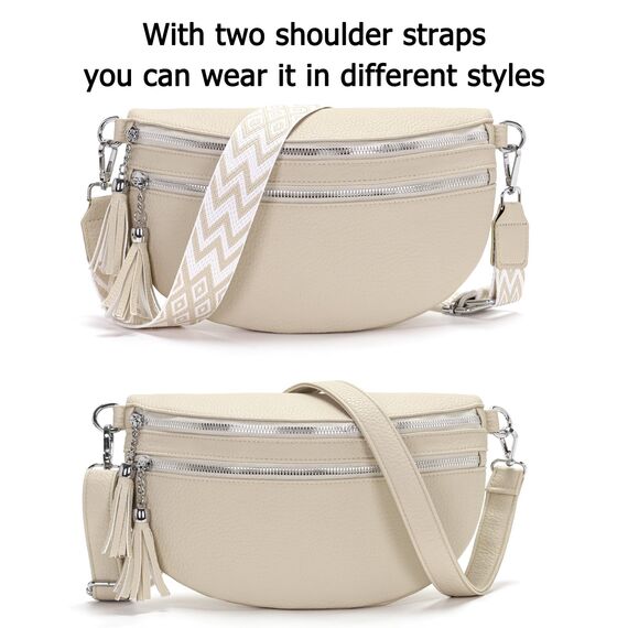LANXINGLUO bauchtasche damen beige umhängetasche damen mittelgroß crossbody bag Mit Kreditkartenfach und 2 Schultergurten bags for women