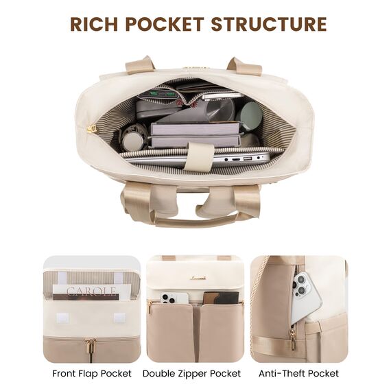 LOVEVOOK Rucksack Damen Groß, 15,6 Zoll Laptop Rucksacktasche Schulrucksack Teenager, Wasserdicht Arbeitstasche Handtasche 2 in 1, Lehrertasche Tagesrucksäcke für Reise Uni Business, Beige Khaki