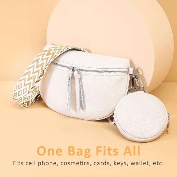 BROTOU Bauchtasche Umhängetasche Crossbody Bag Damen Leder, mit 2 Breitem Schultergurt Kartenhalter Taschen Moon Bag Gürteltasche Damen