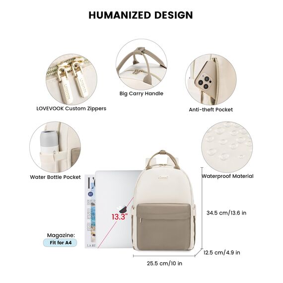 LOVEVOOK Rucksack Damen Klein Cityrucksack Handtasche 2 in 1 Wasserdicht 13.3 zoll Laptop Schulrucksack Mini Backpack Women Elegant Tagesrucksack Kleiner Casual Daypack für Reise Arbeit