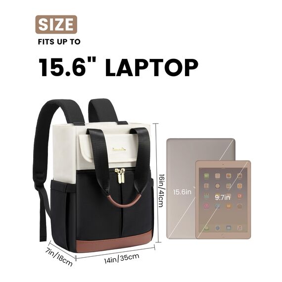 LOVEVOOK Rucksack Damen Groß, Laptop Rucksäcke Schulrucksack Teenager, Schultasche Arbeitstasche Handtasche 2 in 1, 15,6 Zoll Lehrertasche Tagesrucksäcke für Reise Uni Business, Beige Schwarz Braun
