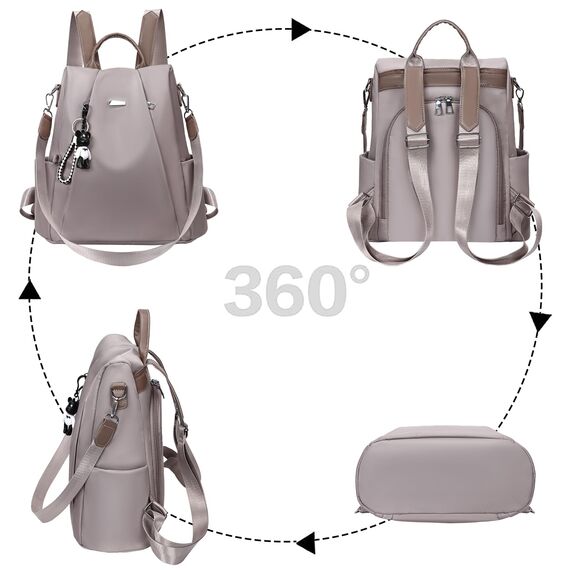 Eshow Rucksack Damen Klein, Anti-Diebstahl Kleiner Cityrucksack Tagesrucksack Elegant, 3 in 1 Rucksackhandtasche für Mädchen und Frauen, Rucksacktasche Modern für Pendeln Schule Arbeit Reise Grau
