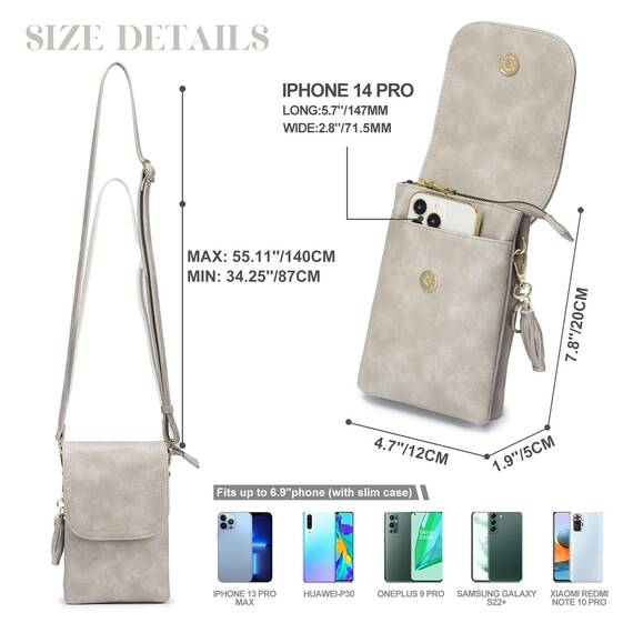 Roulens kleine Handy Umhängetasche Damen, Handytasche mit Geldbörse zum Umhängen, PU Leder Tasche damen für Frauen Designer, verstellbarer Riemen und Schlüsselanhänger