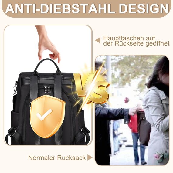 Eshow Rucksack Damen Klein, Anti-Diebstahl Kleiner Cityrucksack Tagesrucksack Elegant, 3 in 1 Rucksacktasche mit Clutchbag & RFID Blocker Modern für Pendeln Schule Arbeit Reise Schwarz