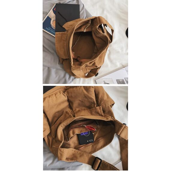 HUALEENA Umhängetasche aus Segeltuch für Damen, große Messenger-Taschen, Reise-Schultertasche, mehrere Taschen, beige, Large