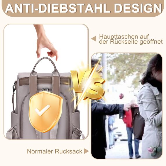 Eshow Rucksack Damen Klein, Anti-Diebstahl Kleiner Cityrucksack Tagesrucksack Elegant, 3 in 1 Rucksackhandtasche für Mädchen und Frauen, Rucksacktasche Modern für Pendeln Schule Arbeit Reise Grau