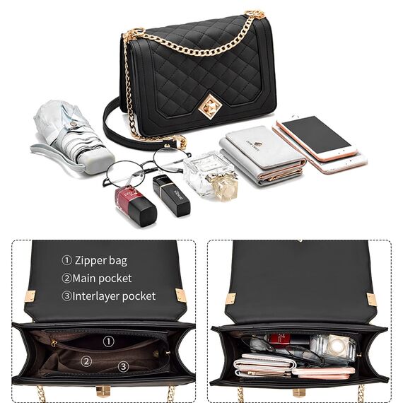 Travistar Kleine Umhängetasche Damen – Handtasche Damen Klein aus Kunstleder, Kette Schulterriemen Tasche Crossbody Bag mit Reißverschluss, Schultertasche für Alltag, Reisen & Geschenk