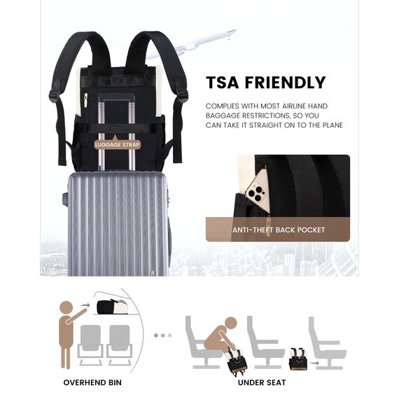 LOVEVOOK Rucksack Damen Groß, Laptop Rucksäcke Schulrucksack Teenager, Schultasche Arbeitstasche Handtasche 2 in 1, 15,6 Zoll Lehrertasche Tagesrucksäcke für Reise Uni Business, Beige Schwarz Braun