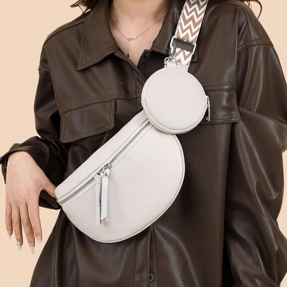 BROTOU Bauchtasche Umhängetasche Crossbody Bag Damen Leder, mit 2 Breitem Schultergurt Kartenhalter Taschen Moon Bag Gürteltasche Damen