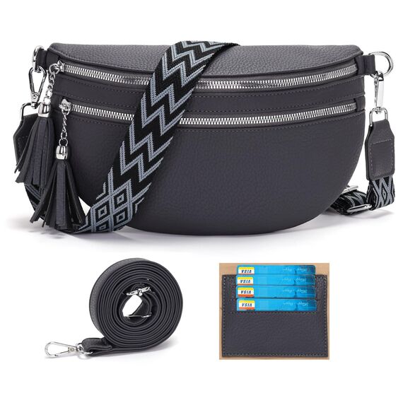 LANXINGLUO bauchtasche damen grau umhängetasche damen mittelgroß crossbody bag Mit Kreditkartenfach und 2 Schultergurten bags for women