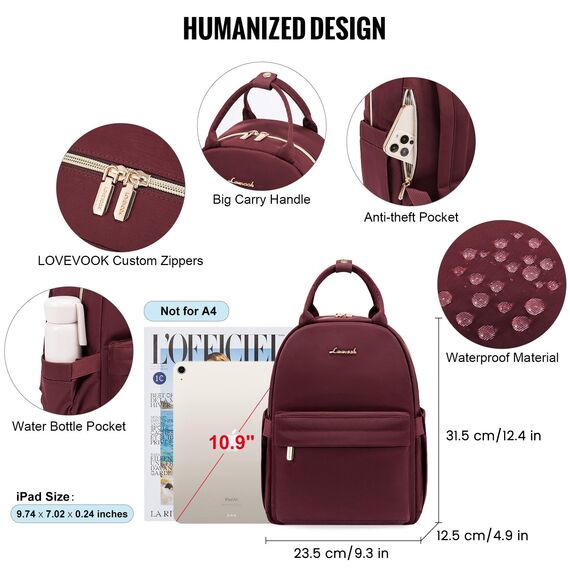 LOVEVOOK Kleiner Rucksack Damen Klein Cityrucksack Handtasche 2 in 1 Wasserdicht Tagesrucksack Mini Backpack Women Elegant Casual Daypack für Reise Freizeit Einkauf Arbeit