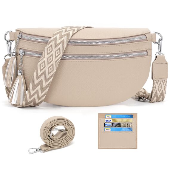 LANXINGLUO Bauchtasche Damen umhängetasche Damen mittelgroß Crossbody Bag Mit Kreditkartenfach und 2 Schultergurten Bags for Women hellkhaki