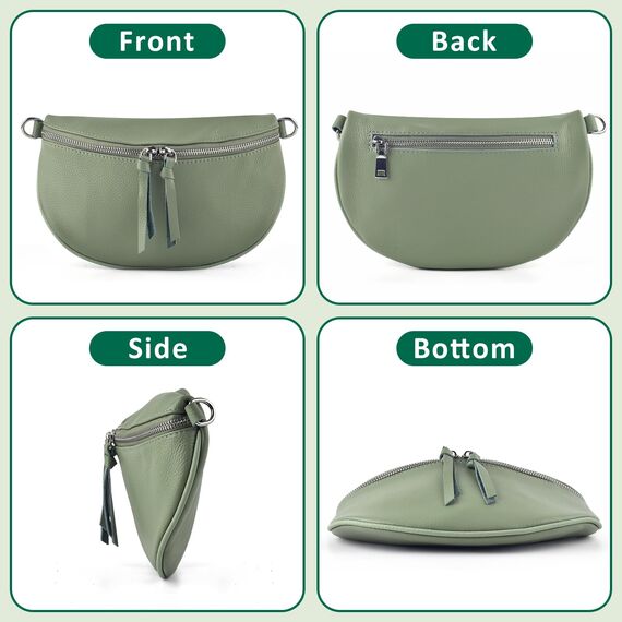 BROTOU Bauchtasche Damen Umhängetasche Damen Crossbody Bag Leder, mit 2 Breitem Schultergurt Kartenhalter, Moon Bag Gürteltasche Taschen