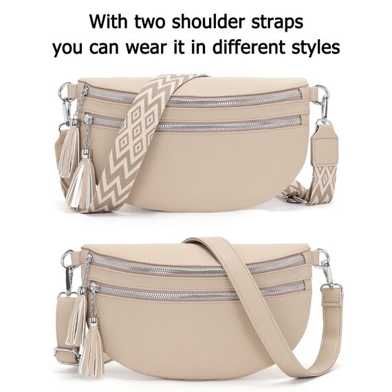 LANXINGLUO Bauchtasche Damen umhängetasche Damen mittelgroß Crossbody Bag Mit Kreditkartenfach und 2 Schultergurten Bags for Women hellkhaki