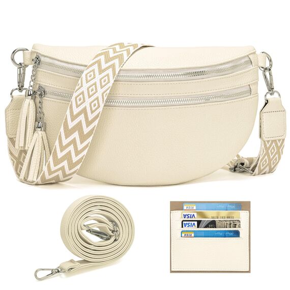 LANXINGLUO Bauchtasche Damen beige umhängetasche Damen mittelgroß Crossbody Bag Mit Kreditkartenfach und 2 Schultergurten Bags for Women
