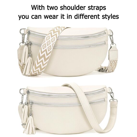 LANXINGLUO Bauchtasche Damen beige umhängetasche Damen mittelgroß Crossbody Bag Mit Kreditkartenfach und 2 Schultergurten Bags for Women