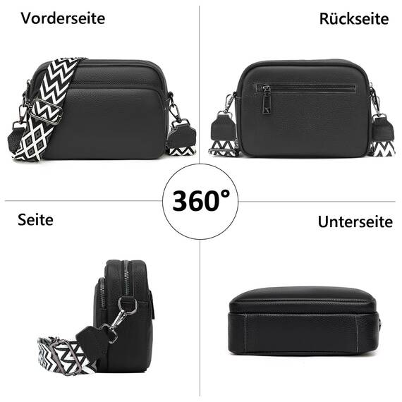 TIAASTAP Damen Umhängetasche Klein Leder Handtasche Crossbody Bag Crossbag Schultertasche Damen Tasche Moderne Taschen mit breitem Schultergurt und 3 Fächern