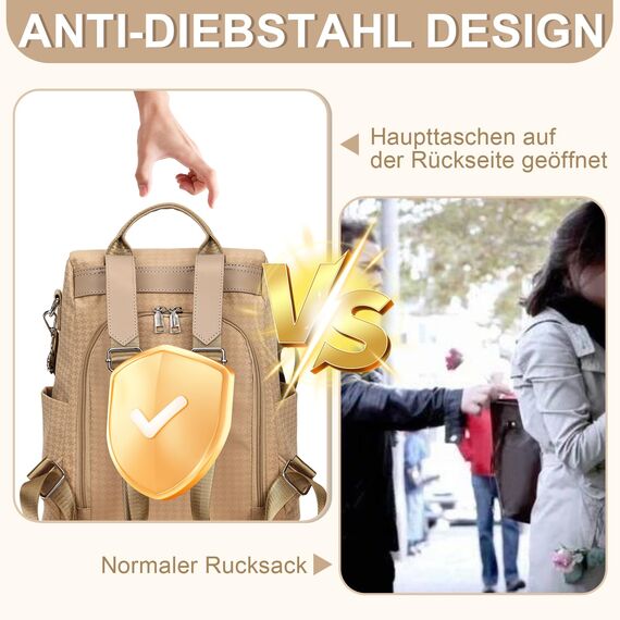 Eshow Rucksack Damen Klein, Anti-Diebstahl Kleiner Cityrucksack Tagesrucksack Elegant, 3 in 1 Rucksacktasche mit Clutchbag & RFID Blocker Modern für Pendeln Schule Arbeit Reise Grau