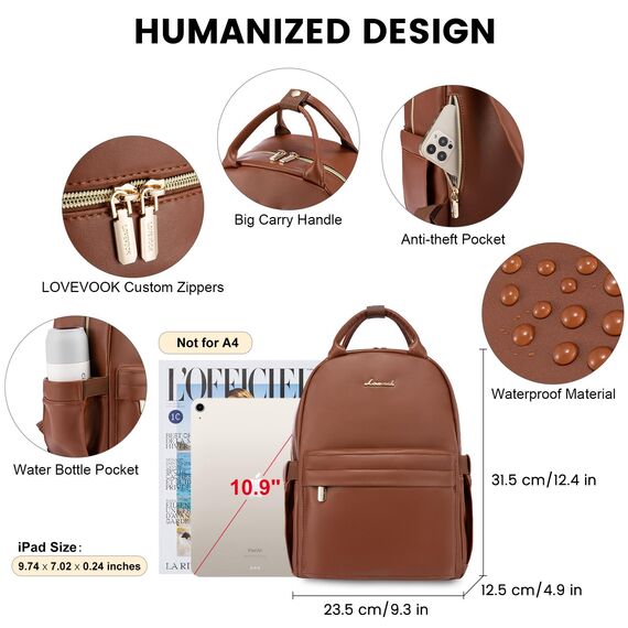 LOVEVOOK Kleiner Leder Rucksack Damen Klein Cityrucksack Handtasche 2 in 1 Wasserdicht Tagesrucksack Mini Backpack Women Elegant Casual Daypack für Reise Freizeit Einkauf Arbeit