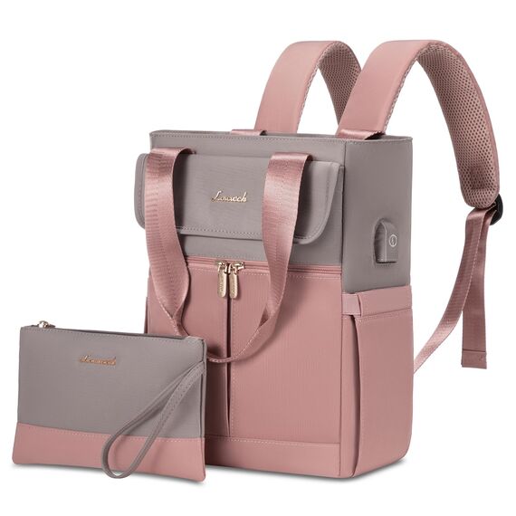 LOVEVOOK Rucksack Damen Klein, Kleiner Rucksacks Damen Cityrucksack Mini Rucksacktasche Elegant Handtasche Schultertasche, Wasserdicht Laptop Rucksack 13,3 Zoll, Grau Rosa