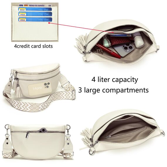 LANXINGLUO bauchtasche damen beige umhängetasche damen beige crossbody bag Mit Kreditkartenfach und 2 Schultergurten gürteltasche damen