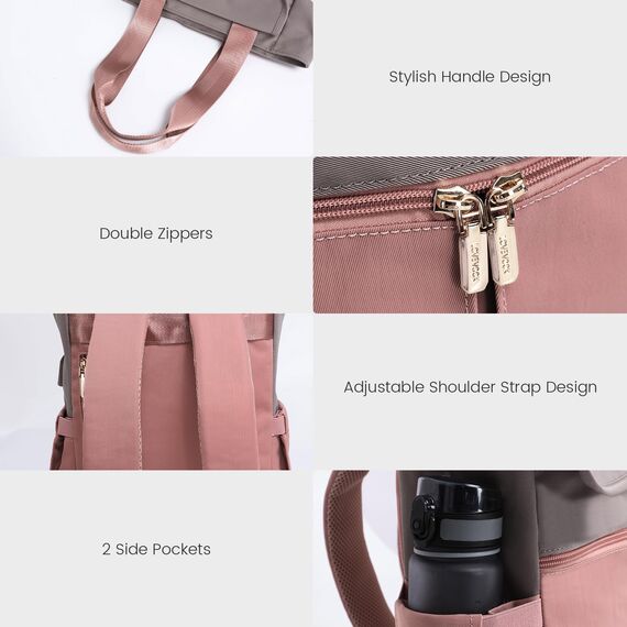 LOVEVOOK Rucksack Damen Klein, Kleiner Rucksacks Damen Cityrucksack Mini Rucksacktasche Elegant Handtasche Schultertasche, Wasserdicht Laptop Rucksack 13,3 Zoll, Grau Rosa