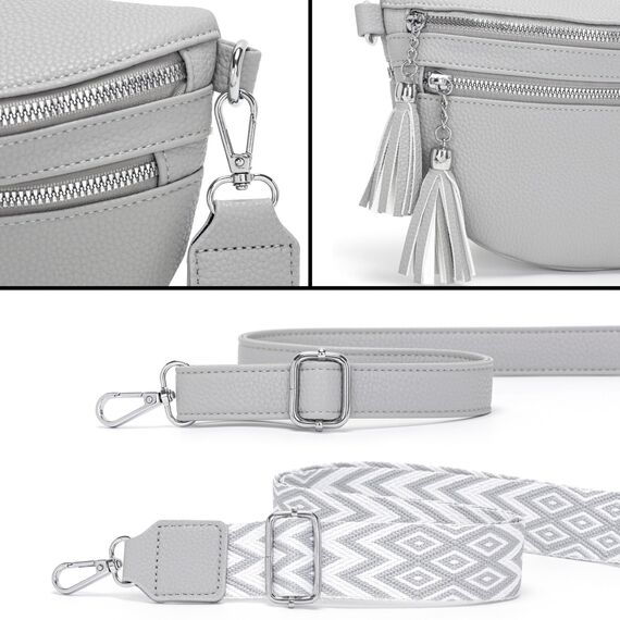 LANXINGLUO Bauchtasche Damen umhängetasche Damen mittelgroß Crossbody Bag Mit Kreditkartenfach und 2 Schultergurten Bags for Women hellgrau