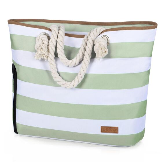 Lekespring Strandtasche Damen Groß mit Reißverschluss, Badetasche XXL Familie Saunatasche Reisetasche Beach Tote Bag für Strand Reisen Einkaufen u.Sport (Grüne Gestreift)