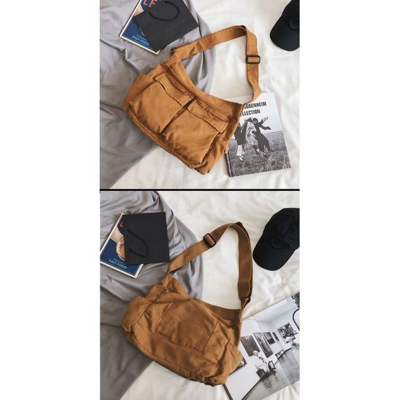 HUALEENA Umhängetasche aus Segeltuch für Damen, große Messenger-Taschen, Reise-Schultertasche, mehrere Taschen, beige, Large