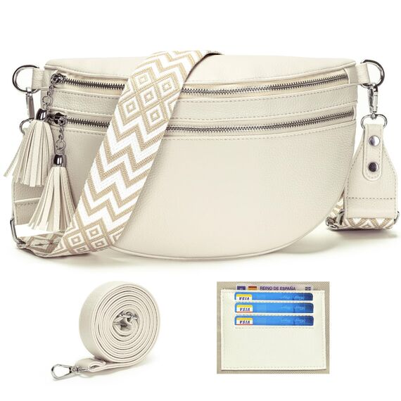 LANXINGLUO bauchtasche damen beige umhängetasche damen beige crossbody bag Mit Kreditkartenfach und 2 Schultergurten gürteltasche damen