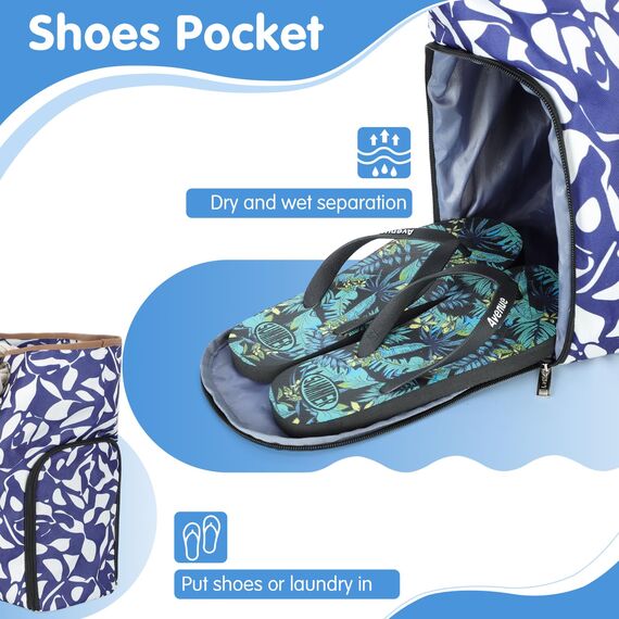 Lekespring Strandtasche Damen Groß mit Reißverschluss, Badetasche XXL Familie Saunatasche Reisetasche Beach Tote Bag für Strand Reisen Einkaufen u.Sport (Blau und Weiß)