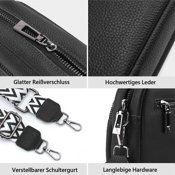 TIAASTAP Damen Umhängetasche Klein Leder Handtasche Crossbody Bag Crossbag Schultertasche Damen Tasche Moderne Taschen mit breitem Schultergurt und 3 Fächern