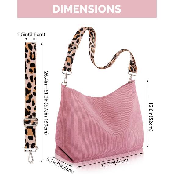 Prite Shopper Tasche Damen Groß Cord Tasche Tote Bag mit Verstellbarem Schultergurt für College Schule Arbeit Reisen Einkaufen（Rosa）