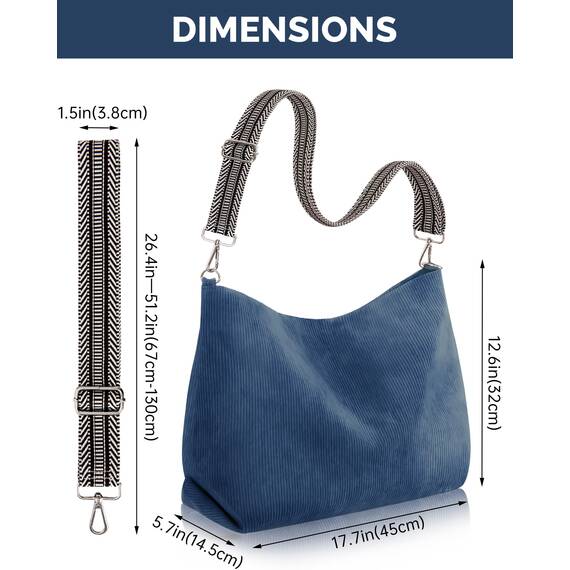 Prite Shopper Tasche Damen Groß Cord Tasche Tote Bag mit Verstellbarem Schultergurt für College Schule Arbeit Reisen Einkaufen（Blau）