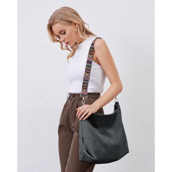 Prite Shopper Tasche Damen Groß Cord Tasche Tote Bag mit Verstellbarem Schultergurt für College Schule Arbeit Reisen Einkaufen（Grau）