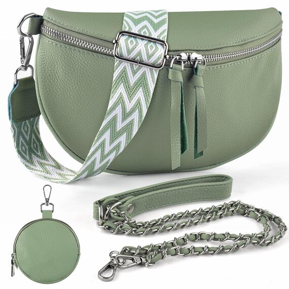 BROTOU Bauchtasche Damen Umhängetasche Damen Crossbody Bag Leder, mit 2 Breitem Schultergurt Kartenhalter, Moon Bag Gürteltasche Taschen