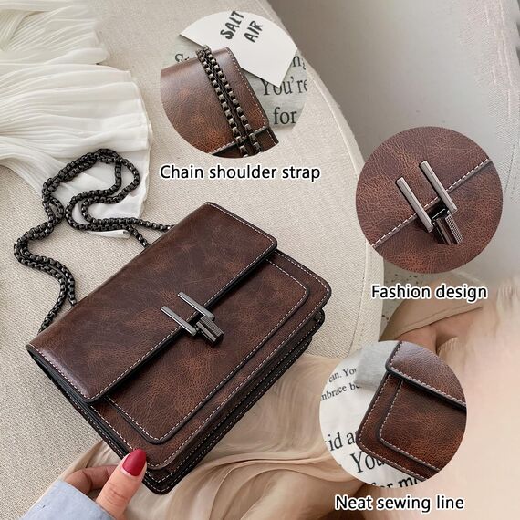 Travistar Kleine Handtasche Damen Umhängetasche Damen Klein Tasche Niedlich Schultertasche PU Leder Crossbody Bag für Mädchen Frau mit Kette Schulterriemen, Khaki